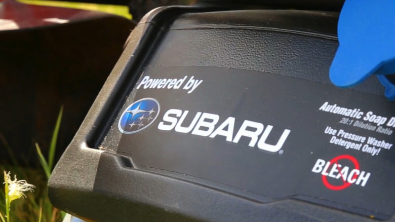 Closeup of equipment powered by a Subaru small engine