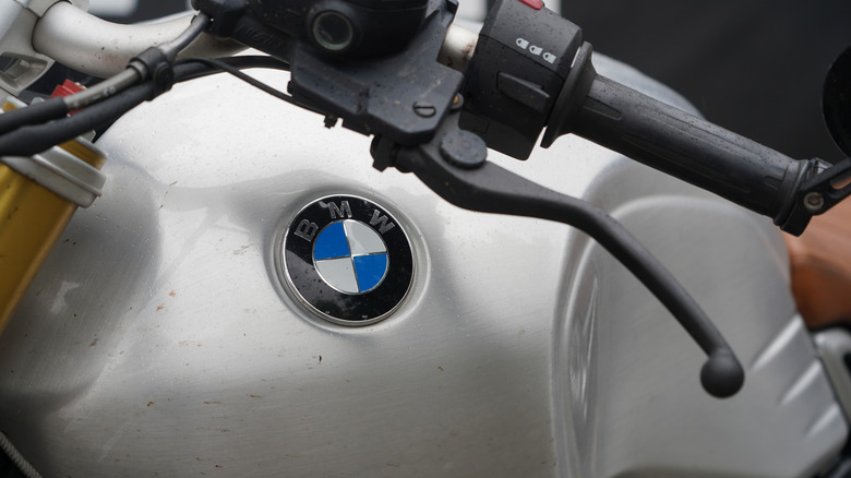 Close-up of BMW motorcycle gas tank