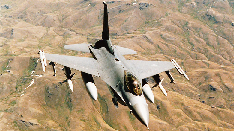 F-16 Fighting Falcon flying over the Iraqi desert in support of Operation Northern Watch