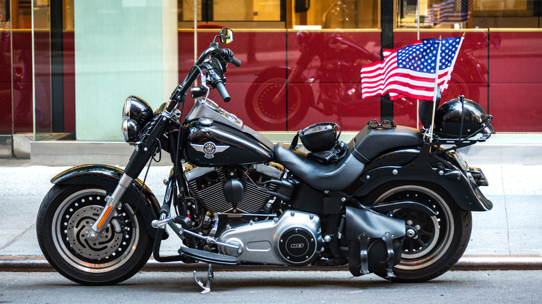 Harley-Davidson motorcycle with American flag