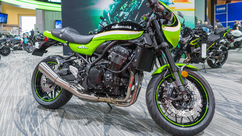 A Kawasaki Z900 RS on display in the U.S.