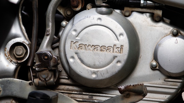 Close up of a Kawasaki engine and gearbox