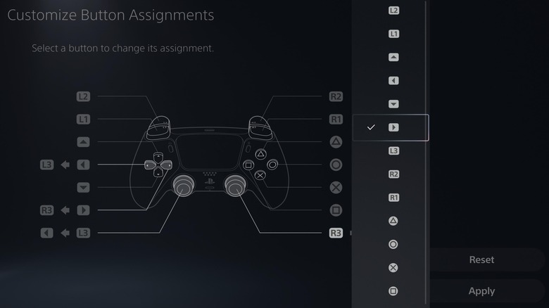 PS5 Customize Button Assignments screen