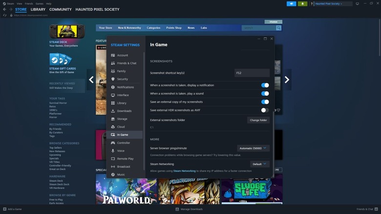 Steam In game settings menu