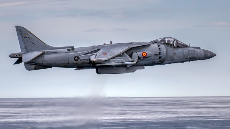 an AV-8B Harrier II Plus taking off vertically