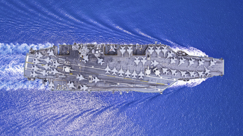 Aerial photo of an aircraft carrier