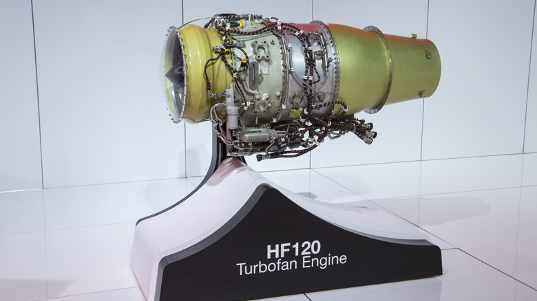 GE Honda HF120 jet engine on stand