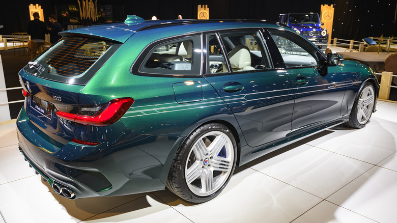 Green BMW Alpina B3 on display