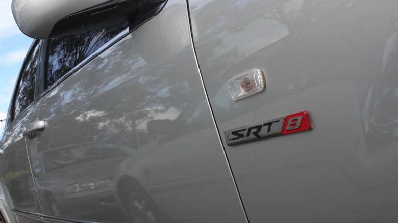 White Chrysler 300 with SRT-8 badge