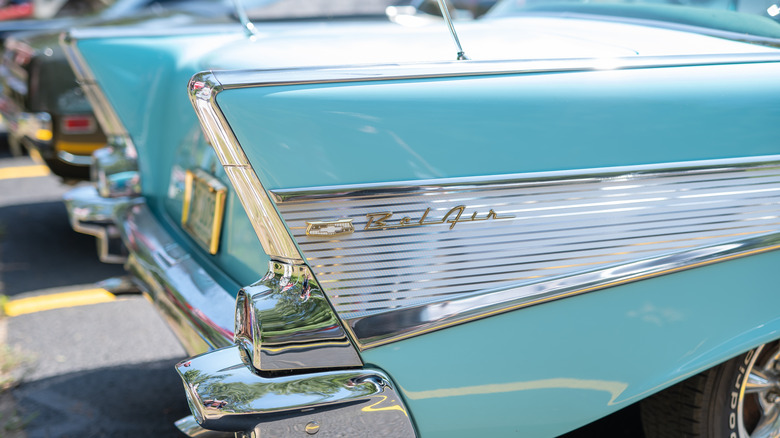 Side view of the rear of a '57 Chevy Bel Air