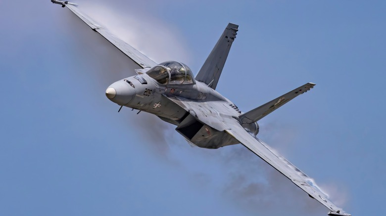 F-18 banking in flight