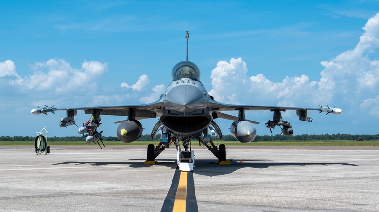 F-16 parked on runway