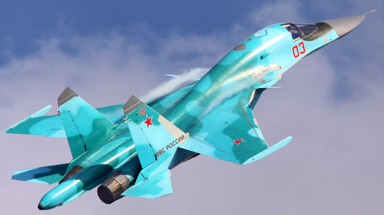 Russian Su-57 flying over clouds