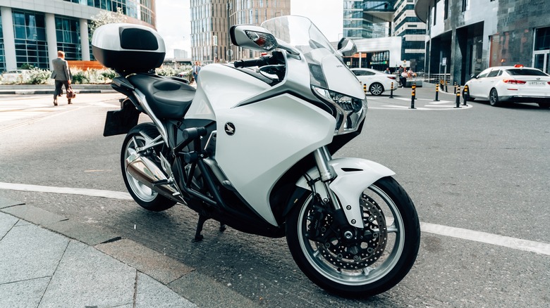 White Honda VFR1200F parked