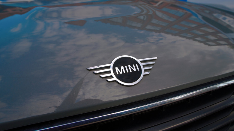 Mini Cooper logo on the car hood.