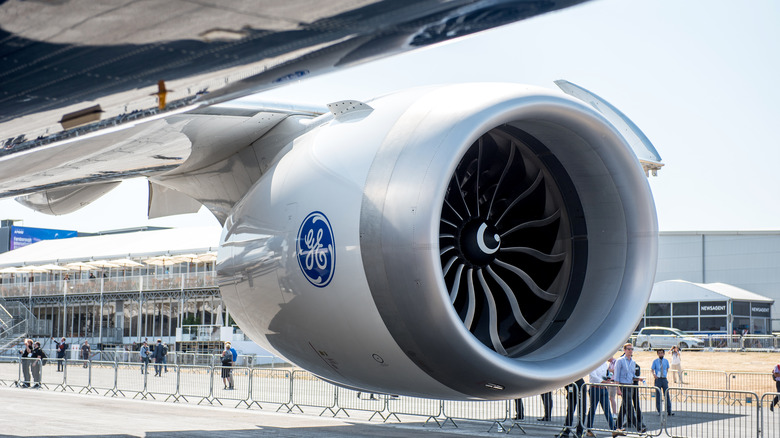 A GE jet engine on a commercial airline