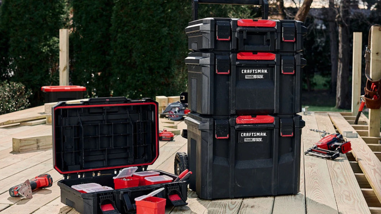 Craftsman toolboxes sitting on unfinished deck