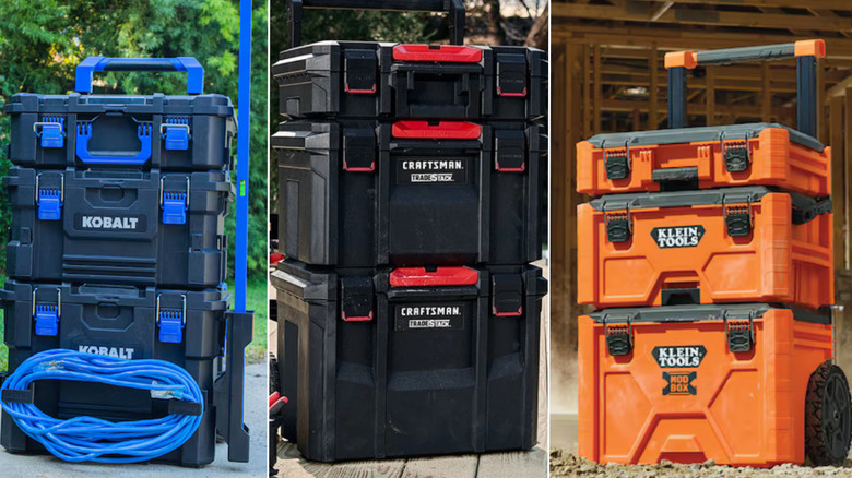 An image of three competitive Lowe's toolboxes side-by-side