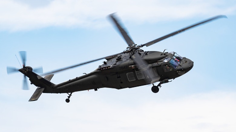 A UH-60 Black Hawk in the air