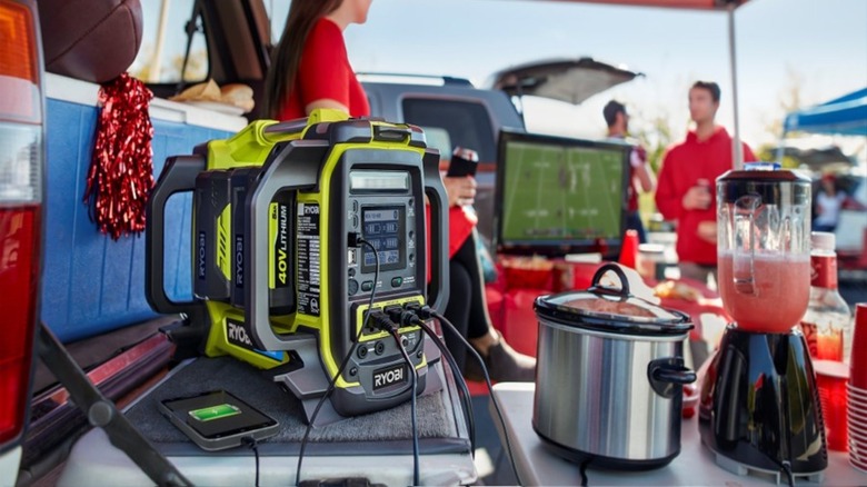 Ryobi inverter being used at a tailgate party