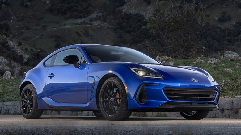 Blue 2024 Subaru BRZ parked on a road