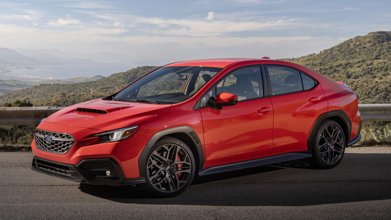 Red 2024 Subaru WRX parked on a road