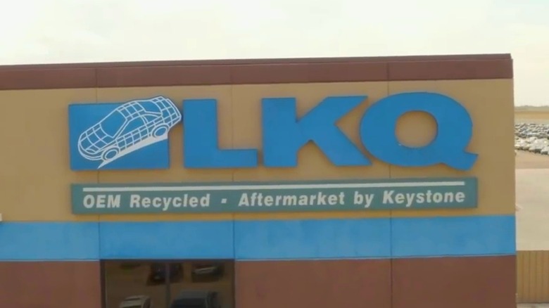 The LKQ Corporation logo on the front of the company's building.