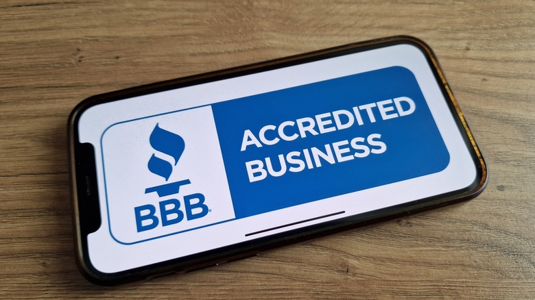 BBB accredited business text on a phone 