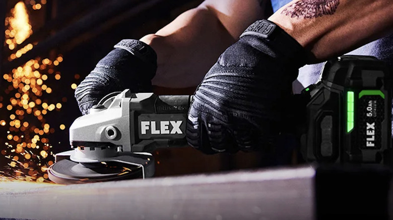 Flex angle grinder in use