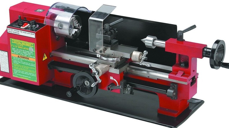 Central Machinery 7- by 12-inch metal lathe from Harbor Freight on white background