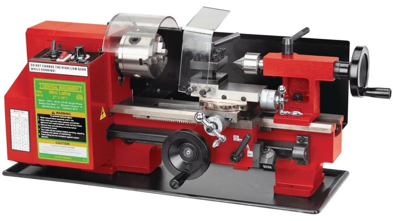 Central Machinery 7- by 10-inch metal lathe from Harbor Freight on white background