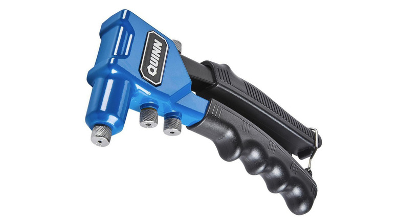 Blue rivet gun with white background