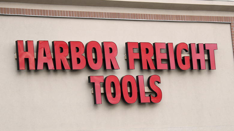 Harbor Freight Tools logo on shop