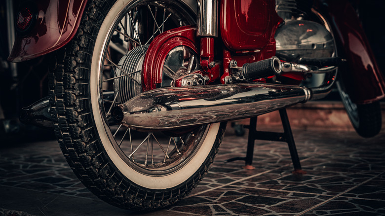 A motorcycle tire and exhaust