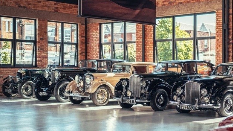 Classic Bentley models parked inside Bentley's Heritage Garage at Crewe