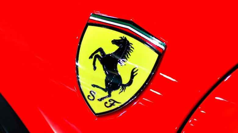 Classic Ferrari logo on the side of a car