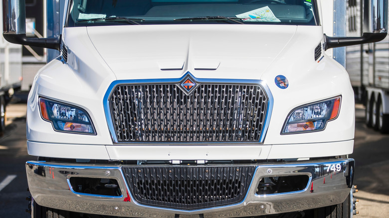 front of an International Trucks truck