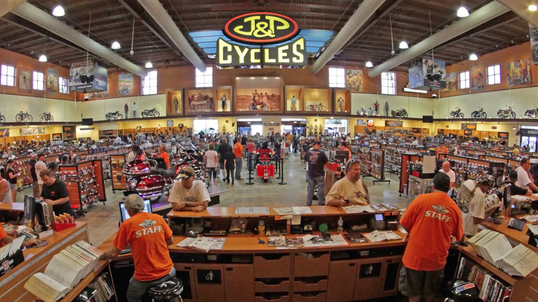 Inside view of a J&P Cycles store