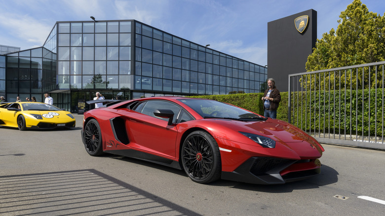 A Lamborghini parade outside the Lamborghini factory in Italy