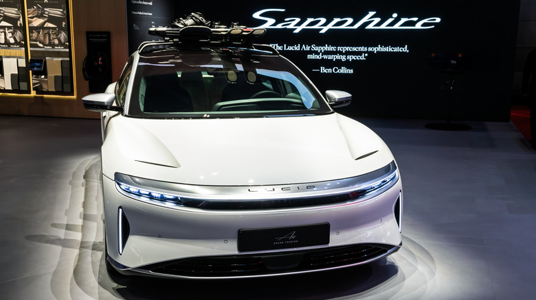 Lucid Air Sapphire Grand Touring electric luxury sedan car at the Geneva International Motor Show.