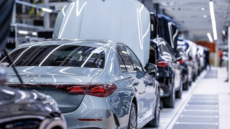 Mercedes-Benz cars on assembly line