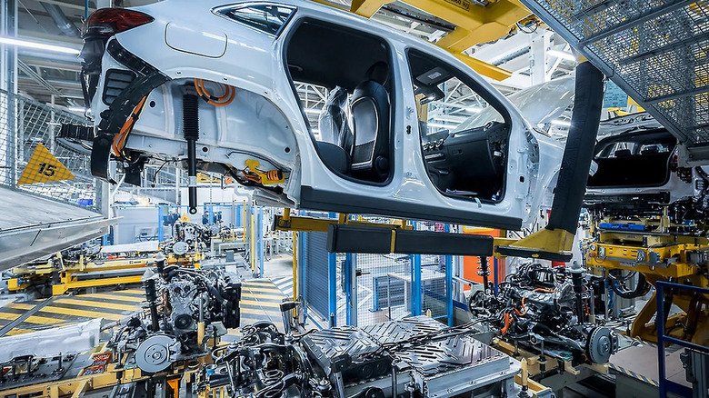 Mercedes-Benz car in mid-assembly