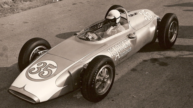 Mickey Thompson in his Harvey Aluminium Indianapolis 500 car in 1962.