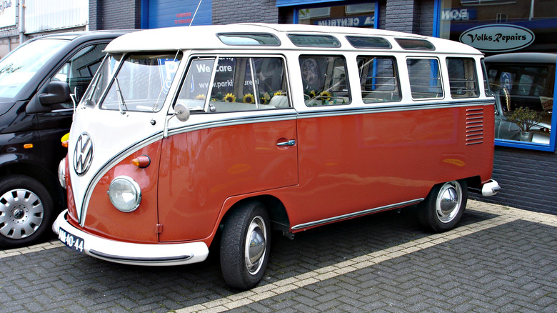 This well-maintained red Samba came from the first generation of 23-window VW buses.