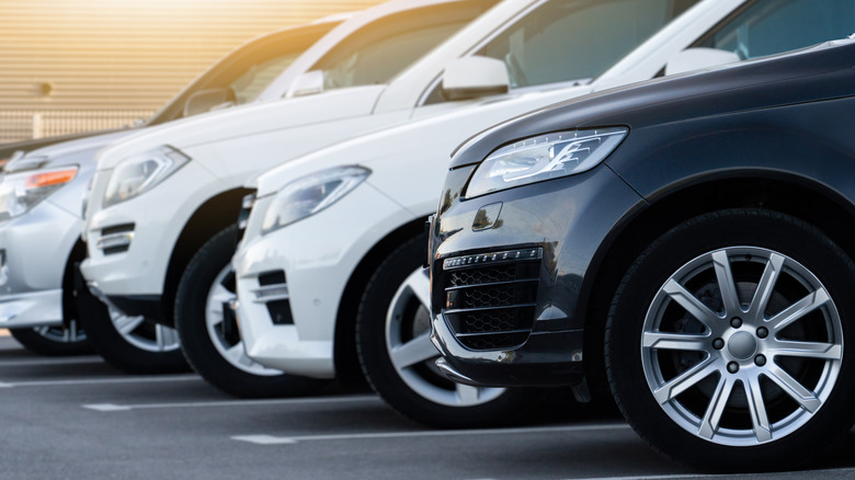 Line of parked SUVs