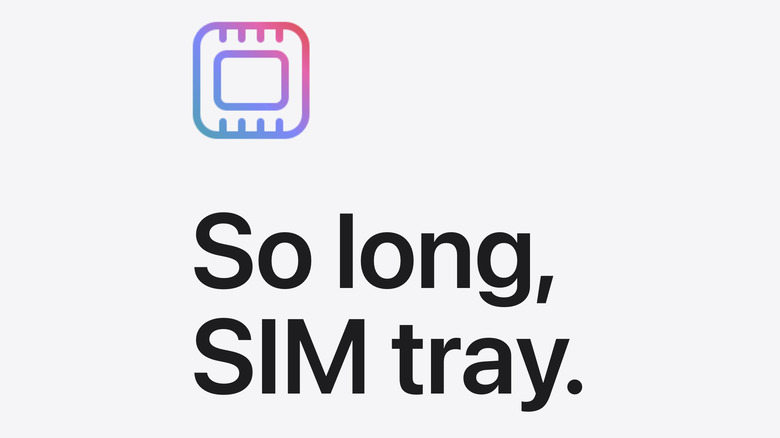 iPhone 14 page detail stating "So long, SIM tray."