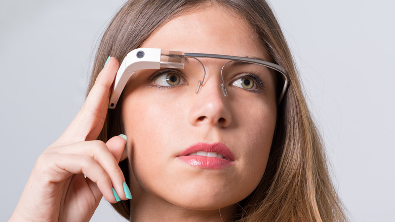 Woman wearing Google Glass