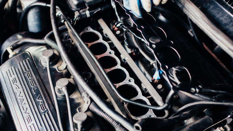 close-up of engine cylinder block