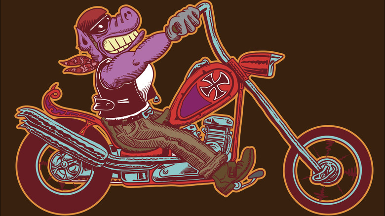 Biker pig riding motorcycle