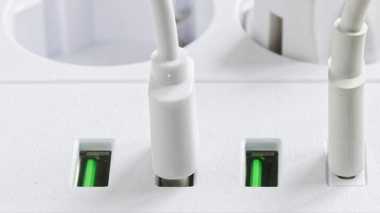 A row of green USB ports